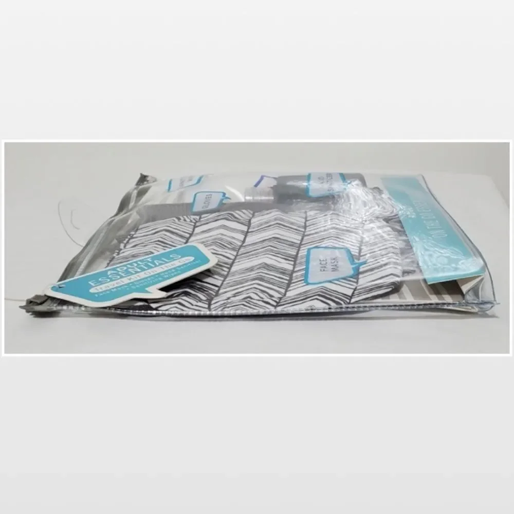 New ABG Accessories Mask Gloves Wipes Adult Travel Kit Grey White 8 Piece NWT